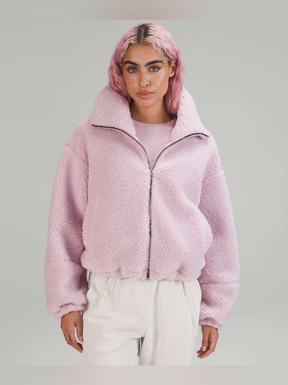 Lululemon Cinchable Sherpa Fleece Jacket Womens Small Peony Lilac Pink
